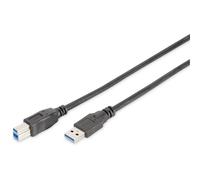 Digitus USB 3.0 Câble de raccordement [1x USB 3.0 mâle type A - 1x USB 3.0 mâle type B] 1.8 m noir rond, blindage triple