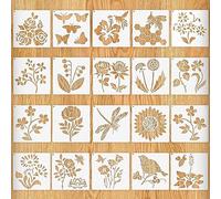 DIGNFENG 20 Pochoirs Fleurs Réutilisables - 12.62cm Modèles Fleurs, Papillons, Oiseaux pour Peinture Murale DIY - Pochoirs en Plastique pour Scrapbooking, Décoration Maison et Artisanat