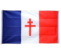 Digni Drapeau de Balcon (avec 4 Oeillets) France Libre 1940-43 - Croix de Lorraine - 90 x 150 cm Sticker Gratuit