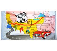 Digni Drapeau de Balcon (avec 4 Oeillets) USA Etats-Unis Route 66-90 x 150 cm Sticker Gratuit