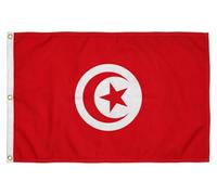 Digni Drapeau XXL Tunisie 150 x 250 cm avec autocollant - grande bannière de supporter avec 3 œillets métalliques