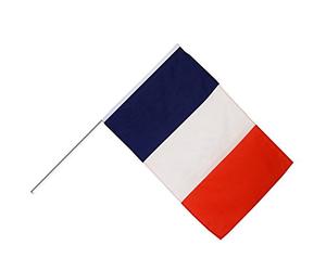 Digni® Grand drapeau France sur hampe 60 x 90 cm avec autocollant, drapeau en polyester pour supporters, fêtes et décoration