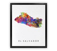 Dignovel Studios Impression aquarelle sans cadre 45,7 x 61 cm Motif El Salvador Carte patrie pays Amérique centrale illustrations Art Print Wall Wedding Poster Décoration murale de pendaison de