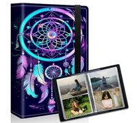 DIGTIALL Album photo Rainbow Dream Catcher 20,3 x 15,2 cm avec couverture en cuir synthétique avec bande élastique pour 80 photos intérieures transparentes pour famille, anniversaire, mariage, bébé