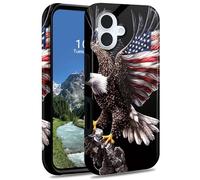 DIGTIALL Coque de protection hybride double couche en polycarbonate et silicone pour iPhone 17 6,3", motif aigle volant avec drapeau
