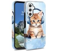 DIGTIALL Coque de protection hybride double couche en polycarbonate et silicone pour Samsung Galaxy S25 FE 6,7" Motif flocons de neige et chat