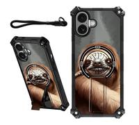 DIGTIALL Coque pour iPhone 16 de 6,1" avec dragonne et béquille cachée, pour homme et femme, double couche, robuste et résistante aux chocs pour iPhone 16 de 6,1", paresseux mignon