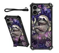 DIGTIALL Coque pour iPhone 16 Plus de 6,7" avec dragonne et béquille cachée, pour homme et femme, double couche robuste et résistante aux chocs pour iPhone 16 Plus de 6,7", paresseux blanc