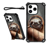 DIGTIALL Coque pour iPhone 16 Pro Max 6,9" avec dragonne et béquille dissimulée, pour homme et femme, double couche robuste et résistante aux chocs pour iPhone 16 Pro Max 6,9", paresseux mignon