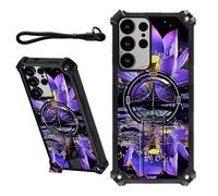 DIGTIALL Coque pour Samsung Galaxy S24 Ultra 6,8" avec dragonne et béquille cachée - Pour homme et femme - Double couche - Coque de protection résistante aux chocs - Motif fleur de lotus violette