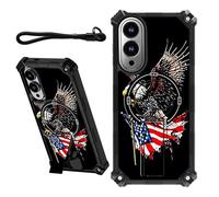 DIGTIALL Coque pour Samsung Galaxy S25 Edeg 6,7" avec dragonne et support caché - Pour homme et femme - Double couche - Résistante aux chocs - Pour Samsung S25 Edeg, aigle à tête blanche et drapeau