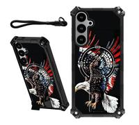 DIGTIALL Coque pour Samsung Galaxy S25/S24 de 6,2" avec dragonne et support caché - Coque de protection double couche résistante aux chocs pour Samsung S25/S24, aigle à tête blanche avec drapeau