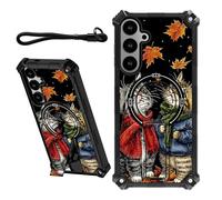 DIGTIALL Coque pour Samsung Galaxy S25/S24 de 6,2" avec dragonne et support caché - Coque de protection double couche résistante aux chocs pour homme et femme - Motif chat marron et blanc