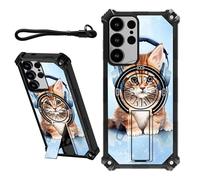 DIGTIALL Coque pour Samsung Galaxy S25 Ultra de 6,9" avec dragonne et béquille cachée - Pour homme et femme - Double couche - Résistante aux chocs - Motif flocons de neige et chat