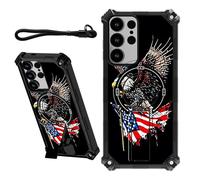DIGTIALL Coque pour Samsung Galaxy S25 Ultra de 6,9" avec dragonne et support caché - Pour homme et femme - Double couche - Résistante aux chocs - Pour Samsung S25 Ultra, aigle à tête blanche et