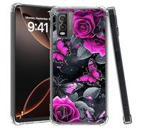 DIGTIALL Coque transparente pour Nokia C210 4G 5,4", fine et transparente, en TPU, anti-jaunissement, antidérapante, antichoc et de qualité militaire pour Nokia C210 4G, roses et papillons