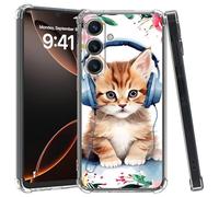 DIGTIALL Coque transparente pour Samsung Galaxy S24 Ultra 6,7" en TPU, anti-jaunissement, antidérapante, résistante aux chocs, de qualité militaire pour Samsung S24 Ultra, chat Listen Music