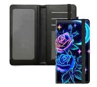 DIGTIALL Étui de chéquier pour homme et femme, en cuir synthétique avec fonction de blocage RFID et sangle élastique, Blue Roses Moon Stars