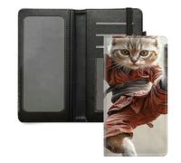 DIGTIALL Étui de chéquier pour homme et femme, en cuir synthétique avec fonction de blocage RFID et sangle élastique, Chat d'arts martiaux