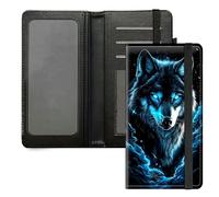 DIGTIALL Étui de chéquier pour homme et femme, en cuir synthétique avec fonction de blocage RFID et sangle élastique, Blue Eyes Wolf