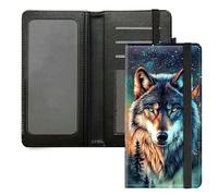 DIGTIALL Étui de chéquier pour homme et femme - Porte-carnet de chèques en cuir synthétique de qualité supérieure avec blocage RFID et sangle élastique, Loup majestueux