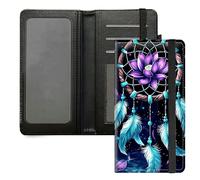 DIGTIALL Étui de chéquier pour homme et femme - Porte-carnet de chèques en cuir synthétique de qualité supérieure avec blocage RFID et sangle élastique, Attrape-rêves fleurs violettes