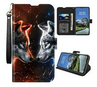 DIGTIALL Étui portefeuille pour Cricket Icon 6 (SL219C)/AT&T Verge (SL219A) avec porte-cartes de crédit et dragonne, coque de protection magnétique antichoc en cuir synthétique, motif loup rouge et