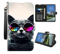 DIGTIALL Étui portefeuille pour Cricket Outlast/AT&T JETMORE avec porte-cartes de crédit et dragonne, en cuir synthétique, magnétique, résistant aux chocs, motif chat cool