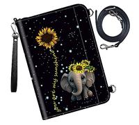 DIGTIALL Étui pour passeport - Portefeuille de voyage avec blocage RFID - Porte-cartes - Étui de protection pour femme et homme, Éléphant tournesol, 9x13.1inch