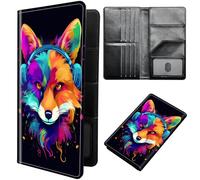 DIGTIALL Étui pour passeport - Portefeuille de voyage avec blocage RFID - Porte-cartes - Étui de protection pour femme et homme, Fox Écouter de la musique, 4.33x7.95inch