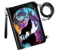 DIGTIALL Étui pour passeport - Portefeuille de voyage avec blocage RFID - Portefeuille de protection pour passeport familial - Pour femme et homme, Loup lunaire, 9x13.1inch