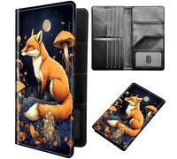 DIGTIALL Étui pour passeport - Portefeuille de voyage avec blocage RFID - Portefeuille de protection pour passeport familial - Pour femme et homme, Fox Wmushrooms Moon, 4.33x7.95inch