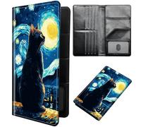 DIGTIALL Étui pour passeport - Portefeuille de voyage avec blocage RFID - Portefeuille de protection pour passeport familial - Pour femme et homme, Chat dans la nuit étoilée, 4.33x7.95inch