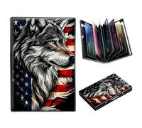 DIGTIALL Portefeuille en métal avec blocage RFID pour cartes de crédit pour homme et femme Mini portefeuille fin en aluminium rigide pour cartes de visite, Drapeau américain loup