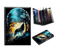 DIGTIALL Portefeuille en métal avec blocage RFID pour cartes de crédit pour homme et femme Mini portefeuille fin en aluminium rigide pour cartes de visite, Lune hurlante loup