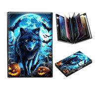 DIGTIALL Portefeuille en métal avec blocage RFID pour cartes de crédit pour homme et femme Mini portefeuille fin en aluminium rigide pour cartes de visite, Loup bleu aux yeux brillants
