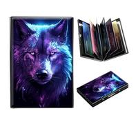 DIGTIALL Portefeuille en métal avec blocage RFID pour cartes de crédit pour homme et femme Mini portefeuille fin en aluminium rigide pour cartes de visite, Loup violet