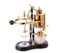 Diguo Machine à café de luxe à siphon d’équilibrage Famille royale belge Fulcrum élégant à double cannelure avec poignée en T (noir égyptien et doré).