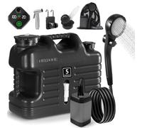 Digury Douche de camping portable avec carafe d'eau de 15 litres, kit de douche rechargeable de 6 000 mAh, pompe étanche IPX7, conteneurs d'eau sans BPA, essentiels pour le camping, noir