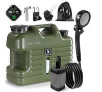 Digury Douche de camping portable avec carafe d'eau de 15 litres, kit de douche rechargeable de 6 000 mAh, pompe étanche IPX7, conteneurs d'eau sans BPA, essentiels pour le camping, vert