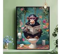 DIHANSM Affiche décorative pour salle de bain avec un singe rigolo lisant un journal sur les toilettes (60x80cm/Montage galerie)
