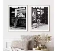 DIHANSM Affiche sur toile représentant une boutique de bijoux de luxe à motif léopard, style vintage, photographie en noir et blanc, décoration murale (50 x 70 cm x 2 pièces/Toile tendue sur châssis)