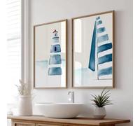 DIHANSM Ensemble de 2 toiles aquarelle style bord de mer, minimalistes et neutres, pour la décoration intérieure (80 x 120 cm x 2 pièces/châssis entoilé).