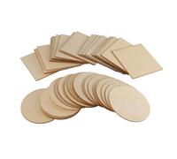 Diheohg 50 PièCes Tranches de Bois Pouces PièCes de Bois Non Finies CarréEs et Rondes en Bois pour Bricolage Caboteur Arts Peinture Teinture Artisanat