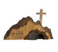 Diheohg Tombeau Vide Décor de Pâques Ensemble de Décoration en Bois Scène de Résurrection et Croix Ensemble de Décoration en Bois Tombeau Kit de Plateau de Pâques