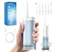 DIHOOM Jet Dentaire Hydropulseur Dentaire Portable - Mini Voyage Jet Dentaire Hydropulseur, 4 Modes et 6 Buses, Réservoir 210ML, USB Chargé et IPX7 Etanche, Blanc