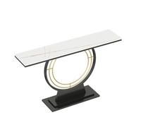 DIHRVTHC Console d’Entrée Design Minimaliste, Cadre en Métal Robuste et Plateau Effet Marbre, Idéale pour Décoration, Rangement et Couloirs Étroits(Style-t,80cm)