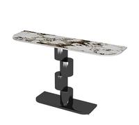 DIHRVTHC Table Console d’Entrée Moderne avec Structure Métallique, Plateau Résistant en Pierre Composite, Meuble Étroite pour Couloir, Entrée ou Salon(Nero,90cm)