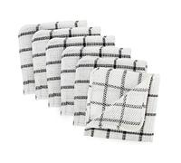 DII 100% Coton, Lavable en Machine, au Quotidien de Cuisine Basic à récurer Dish Cloths, 30,5 x 30,5 cm Noir et Blanc Plaid-Set de 6, Coton, Noir, 12-inch by 12-inch