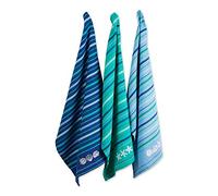 DII 100% Coton, Lavable en Machine, au Quotidien de Cuisine Basic Imprimé Jeu Jour Linge à Vaisselle, 45,7 x 71,1 cm, Lot de 2 de Football et Rayures, Bleu mer, Set of 3